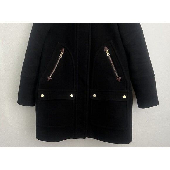 J Crew Cocoon Coat Italian Stadium Cloth Nello Gori Hooded Wool Black Heavy 2 - Picture 3 of 9